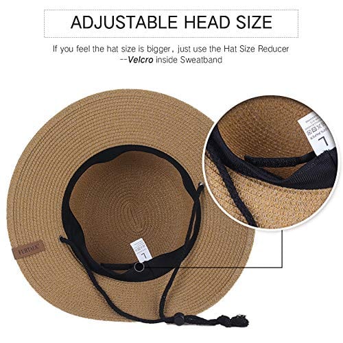 Womens Wide Brim Sun Hat with Wind Lanyard UPF Summer Sun Straw Hats ...